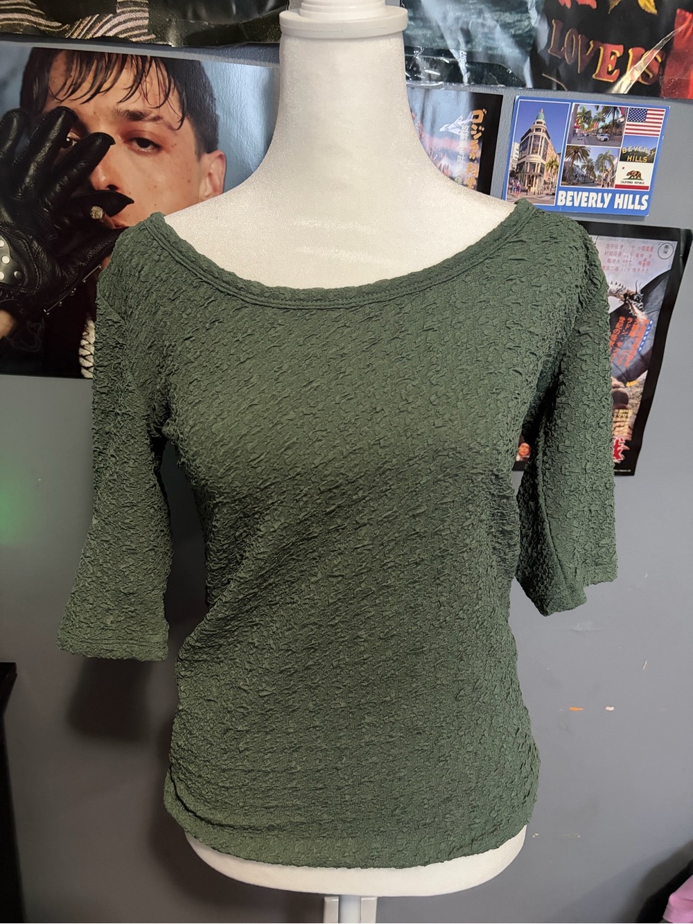 GAP Olive Green Textured Scoop Neck Short Sleeve Top